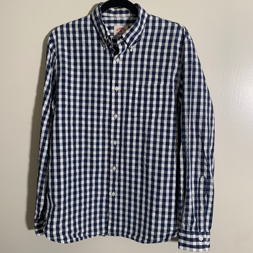 Brooks Brothers  Red Fleece Navy White Gingham Button Down Shirt Men's Medium